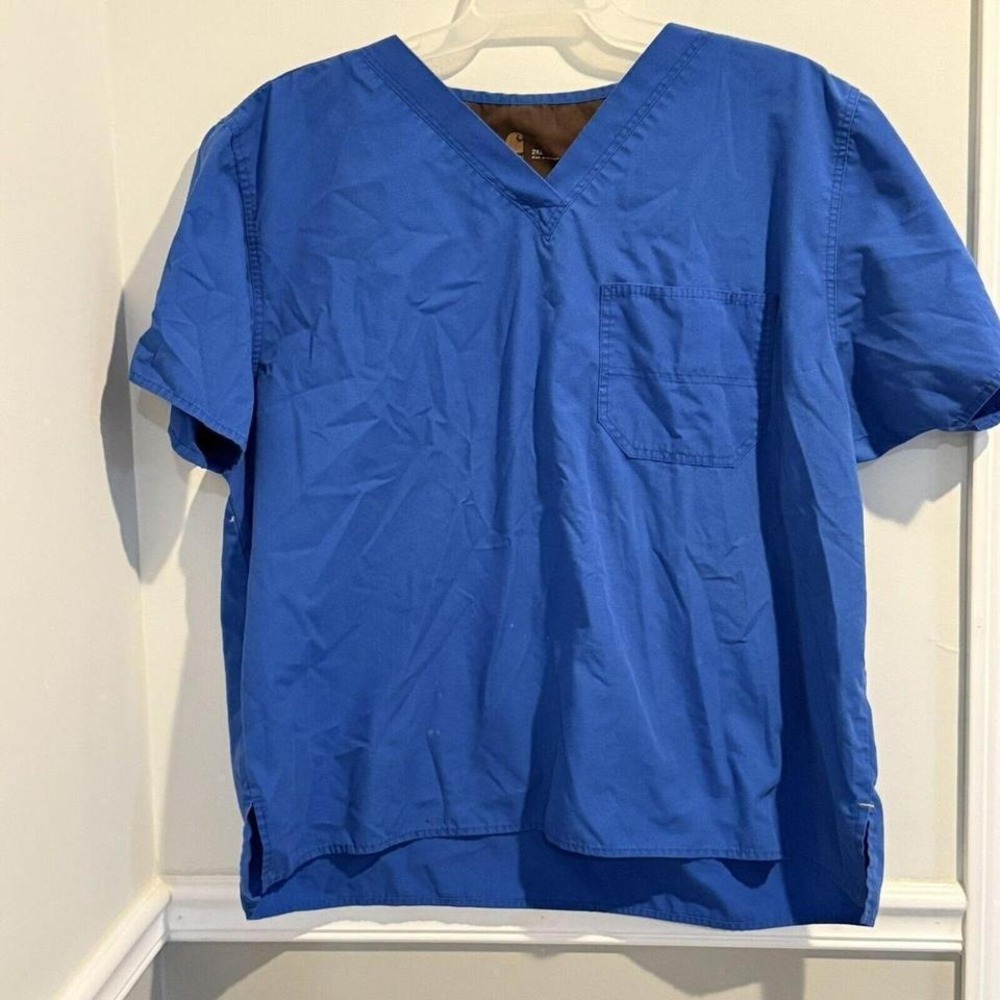 CARHARTT women's/men One Front Pocket Royal Blue Scrub Top Medical 2X